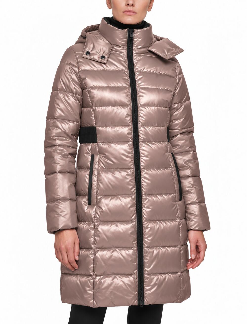 Calvin Klein Long Packable Puffer Coat Womens Small Pink Shine Hooded Zip Gorp